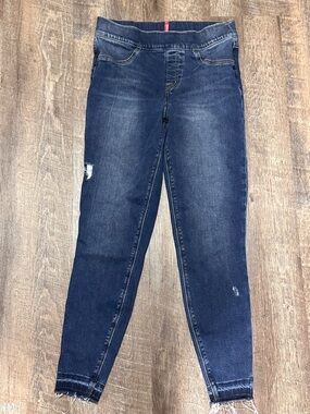 Spanx Distressed Denim Legging Jeans Raw Hem Cuff, Medium Wash Size Medium